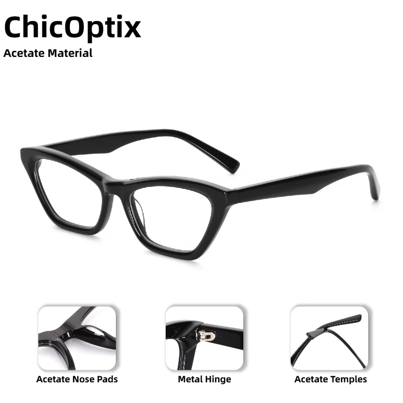 레트로 패션 여성용 고양이 눈 광학 안경 직사각형 남성용 고품질 아세테이트 프레임 투명 렌즈 장식 안경