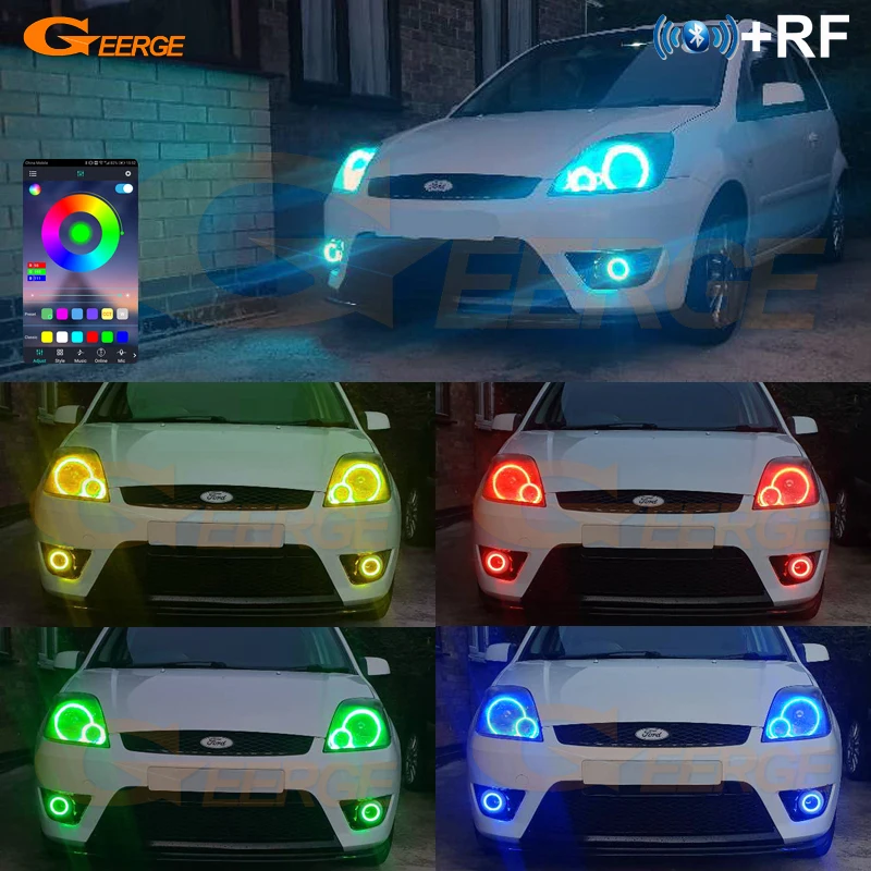 For Ford Fiesta Facelift V JH JD Mk6.5 RF Remote Bluetooth-Compatible APP Multi-Color RGB LED Angel Eyes Halo Rings Kit