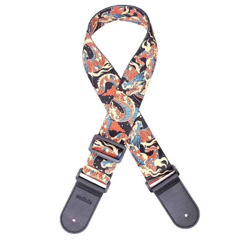 New Personalized Fluorescent Printed Leather Guitar Strap Adjustable Strap for Acoustic Guitar Electric Guitar Bass Ukulele