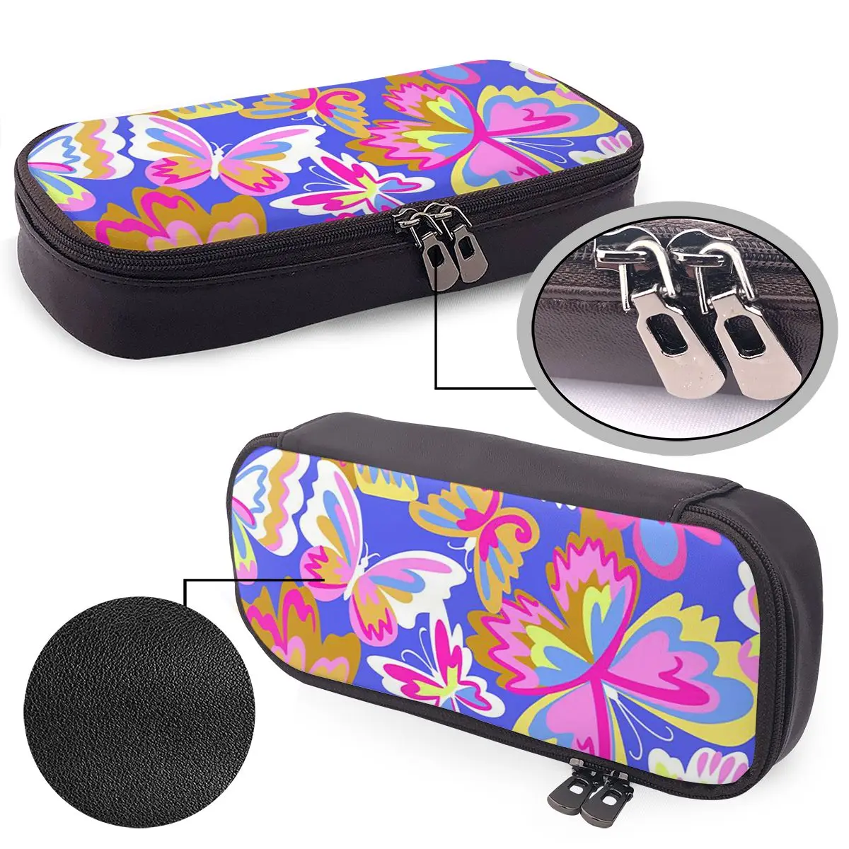 Colorful Butterfly Leather Pencil Cases Pen Holder Storage Stationery Supplies Pen Box Pencil Bag for Boys Girls School