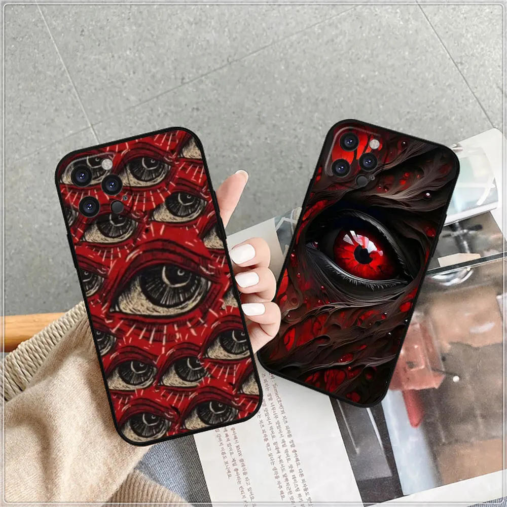 Spooky Scary Red Eye Face Phone Case For Apple iPhone 15 14 16 13 12 11 Pro Max Mini 8 7 X XS XR SE Silicone Shockproof Cover