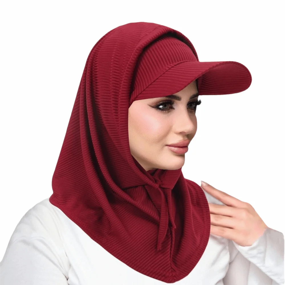 

Casual Sun Hat with Hood Solid Color Wide Brim Neck Shade Cap UV Resistant Breathable Hijab Baseball Cap Outdoor Activities
