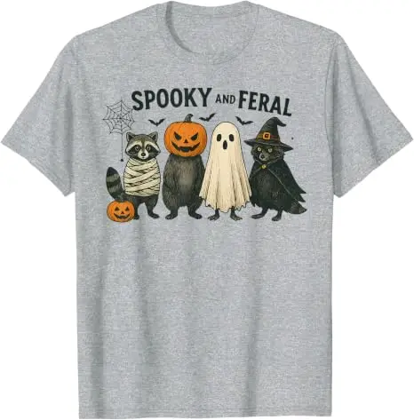 Gruseliges und wildes Halloween-Hexen-Waschbär-Geister-Mumien-Kostüm T-Shirt Y2k Trick or Treat Vintage Boo Hexen-Kürbis-Grafik-Bekleidung – Detail 12