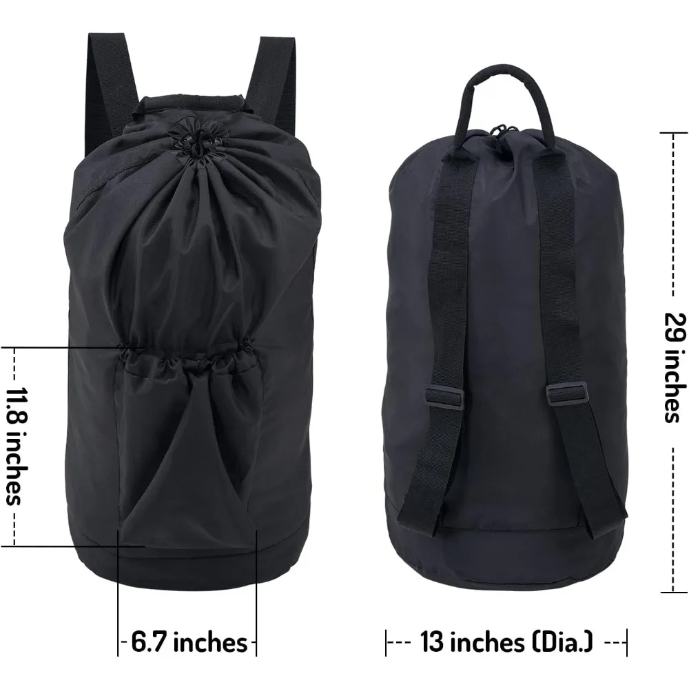 حقيبة ظهر غسيل، حقيبة غسيل ملابس متسخة للسفر مع أشرطة كتف لغرفة النوم الجامعية (أسود) #2