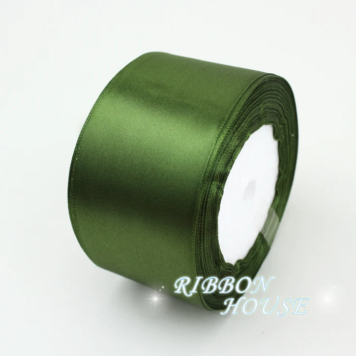 (25 yards/roll) 2\'\' (50mm) Olive Green Single face satin ribbon webbing decorationgift DIY Christmas ribbons