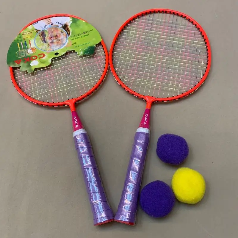 1 セット鉄合金ダブルラケットキット子供軽量バドミントンラケットファミリーゲームおもちゃスポーツ用品
