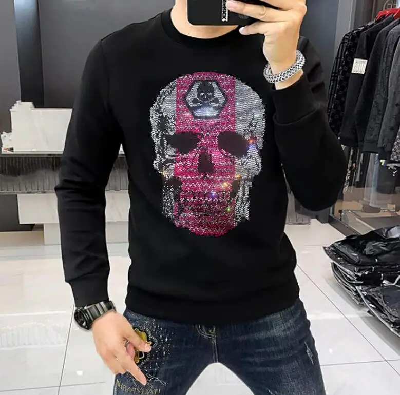 Rhinestones Pullover Sweatshirts  Men Summer slim fit Streetwear O-Neck Casual men top  Man designer drop shipping