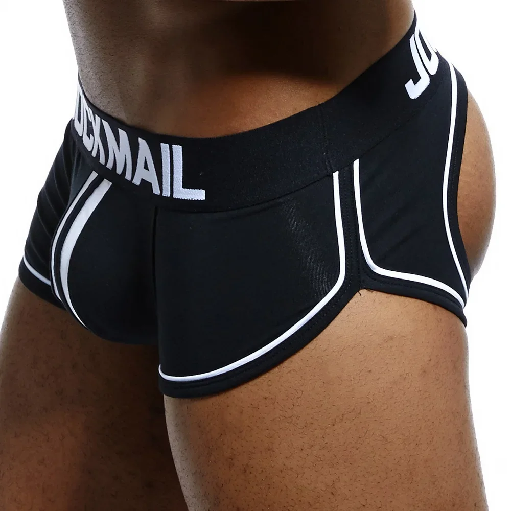 JOCKMAIL 브랜드 남성 속옷 복서 반바지, 백리스 엉덩이 코튼, 섹시한 오픈 백, 게이 남자 언더팬츠, 조크스트랩, 시시 트렁크