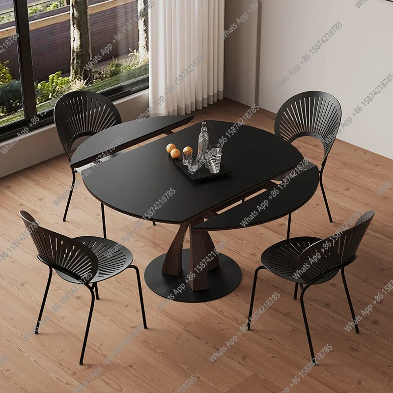 

Q Черный орех ретро средневековый круглый выдвижной обеденный стол из цельного дерева простой квадратный переменный обеденный стол и стулья