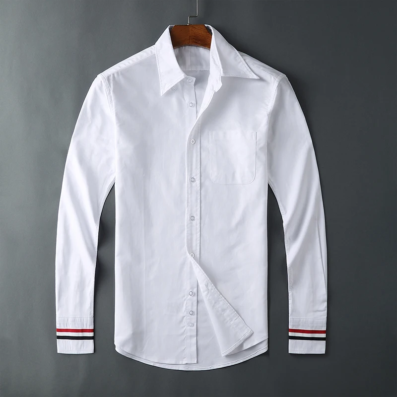 TB THOM Shirts Men 2022 Spring Autumn High Quality Formal Dress Shirts Fashion Brand White Pure Cotton Long Sleeve Shirts