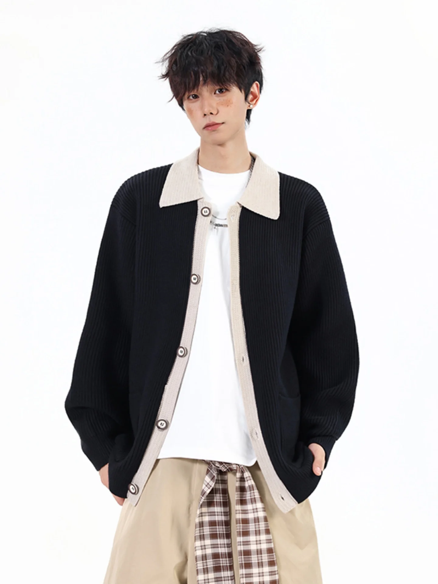 

Men's Knitted Cardigan Sweater Collared Jaet Loose Fit Comfortable Sle Autumn Faion Casual Wear Polyester Fiber Long Sl...