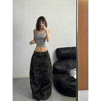 2024 Autumn Womens Jeans High Waist Baggy Casual Vintage Y2K Camouflage Straight Pants Street American Wide Leg Denim Trouser