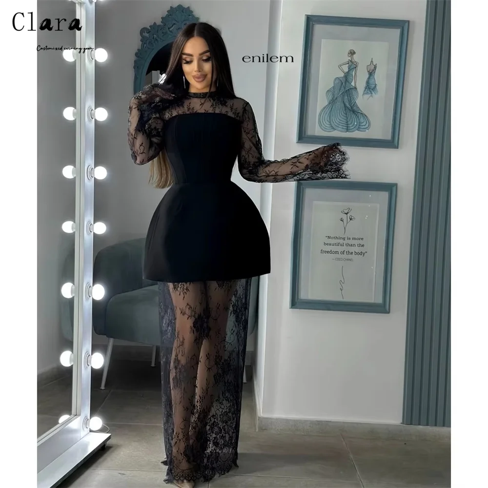 

Клара на заказ, черные кружевные элегантные платья с круглым вырезом и длинными рукавами, 2024, женские роскошные женские вечерние платья, платье для выпускного вечера, 2024, вечерние
