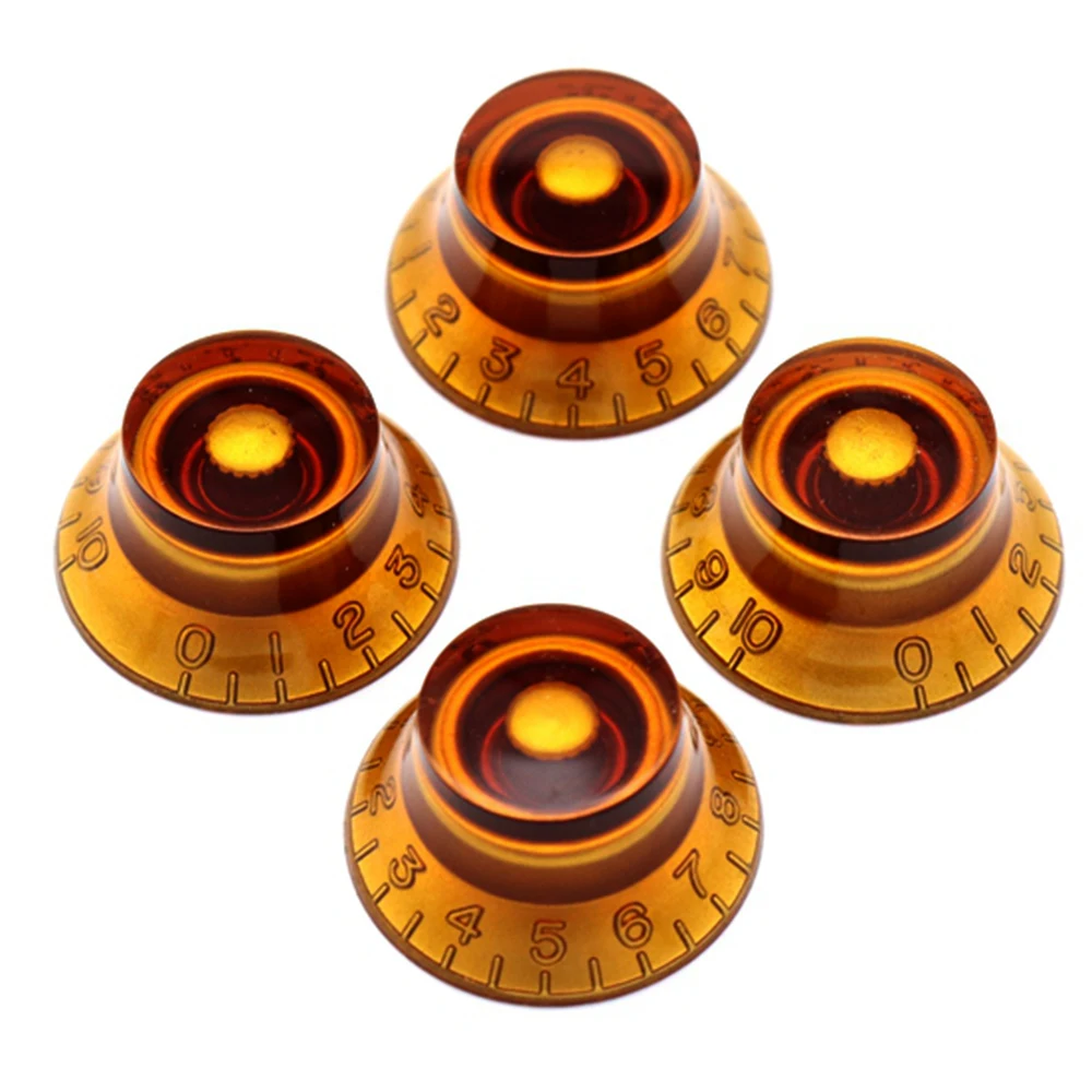 4pcs High Grade Guitar Bass Knobs Amber  Bell Top Hat Speed Volume Tone Knob for EPI LP Electric Guitar Bass