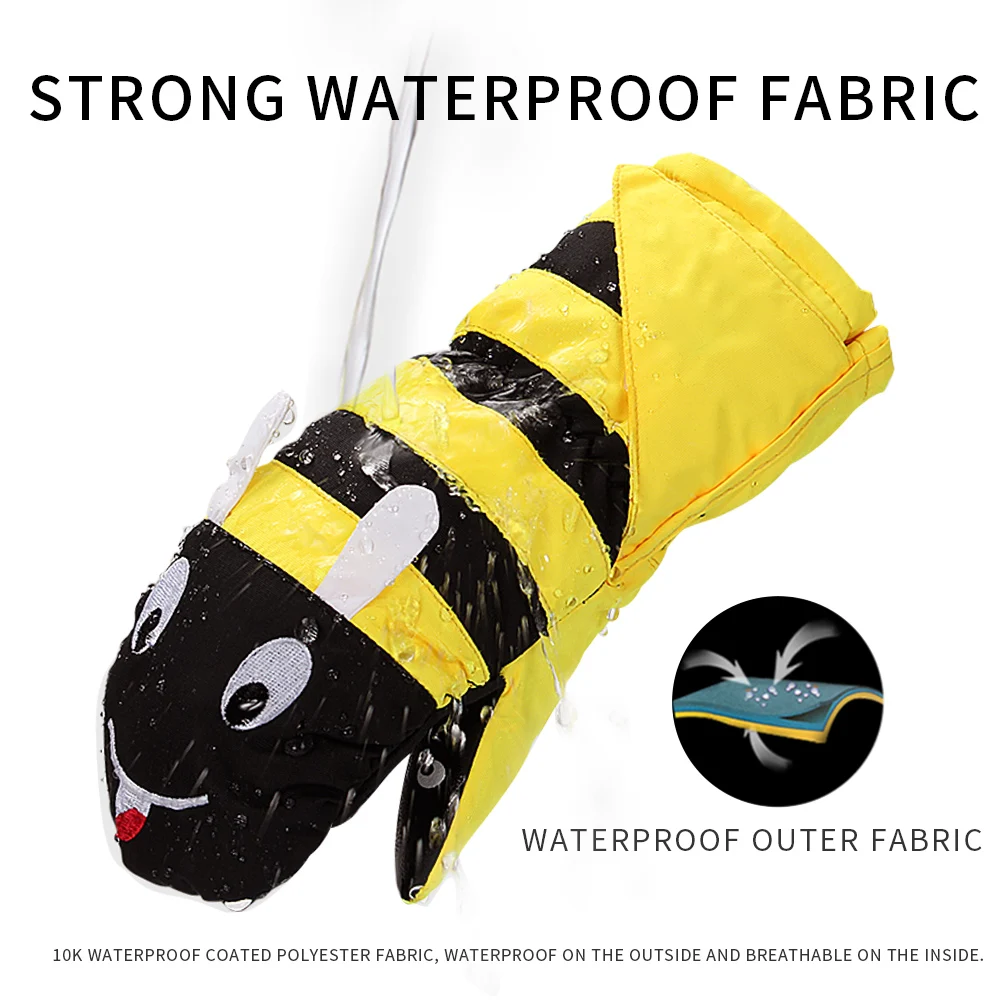 

LUCKYBOO L1 Детские зимние лыжные варежки Водонепроницаемые и тёплые -30℃ Милый дизайн: Пчела, Божья коровка, Панда, Кролик