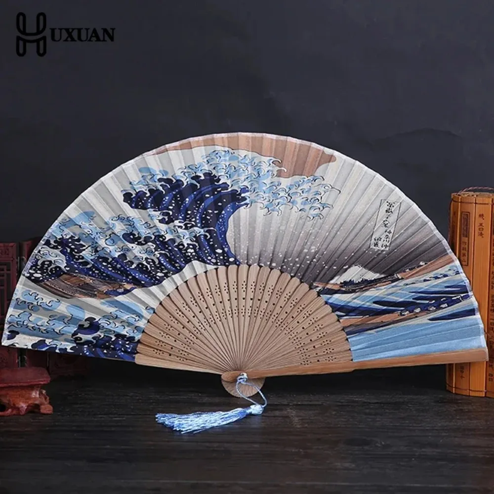 

Japanese Folding Fan Handmade Decorative Kanagawa Wave Foldable Fan Handheld Vintage Hand Fans For Women Portable Folding