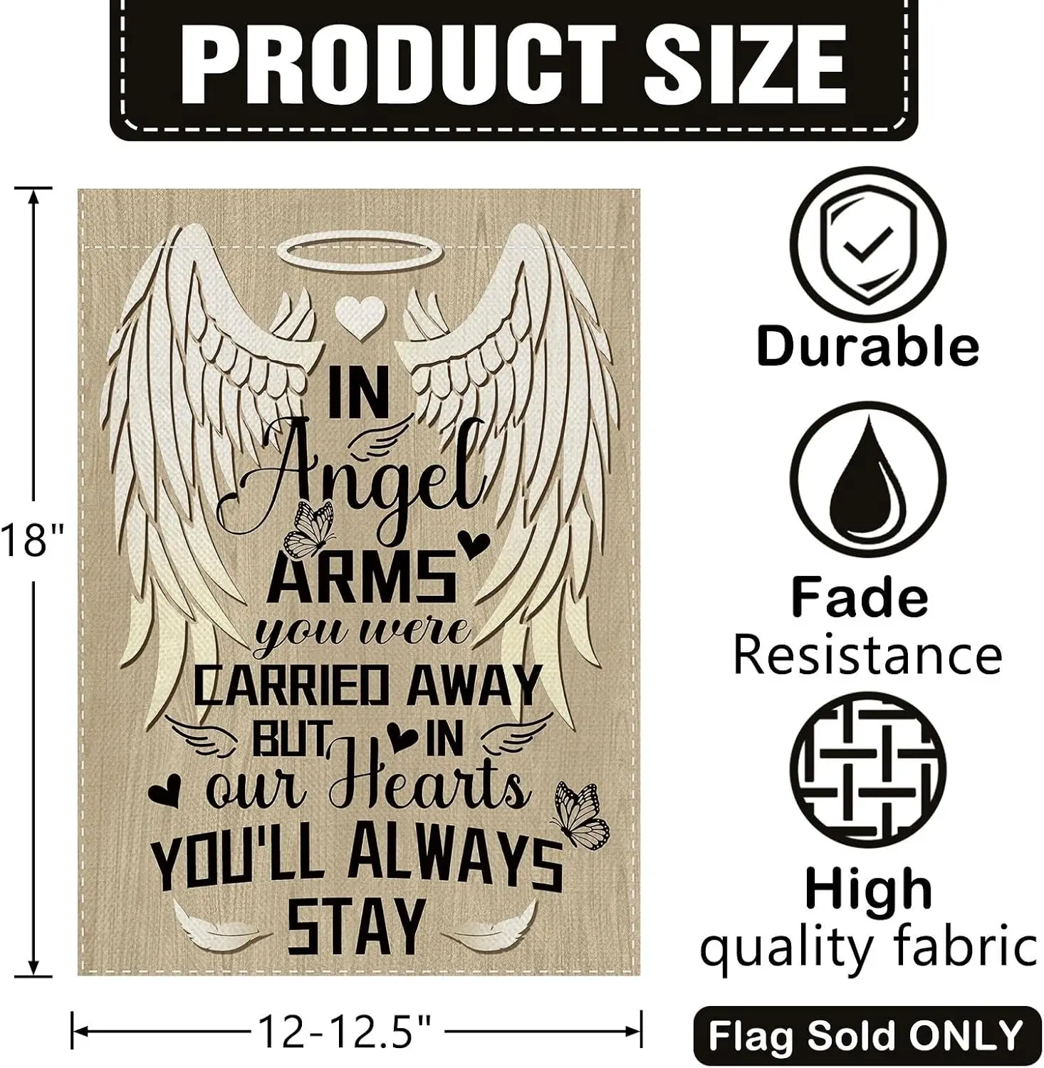 Dyrenson Vintage Angel Wing Memorial Decorative Garden Flag, in Our Heart