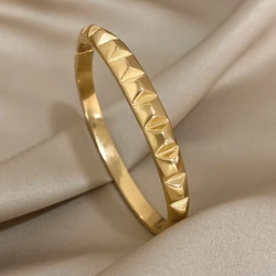 Greatera Minimalist 18K Gold Plated Triangular Stainless Steel Cuff Bracelet Bangles for Women Waterproof Geometric Jewelry