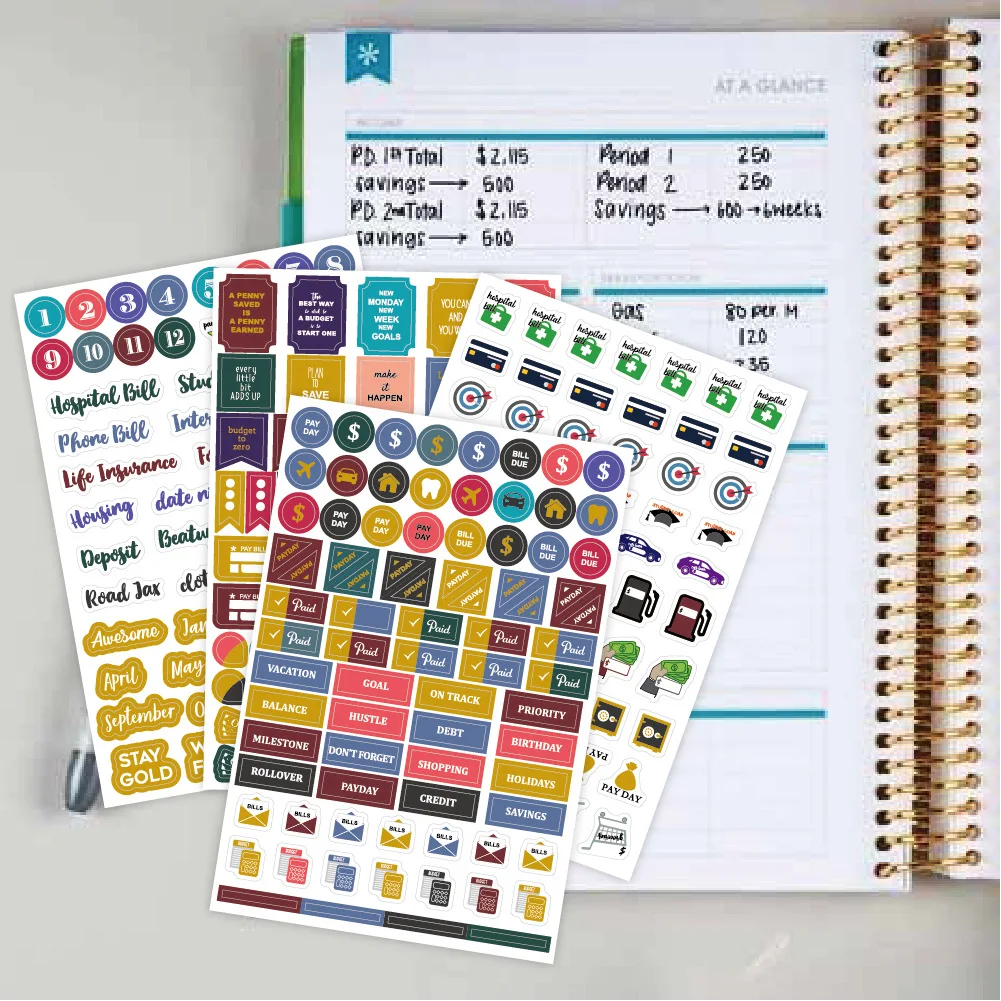 4 vellen/set budgetstickers Plannerstickers, dagelijkse, wekelijkse en maandelijkse planners Scrapbook-labels Briefpapier