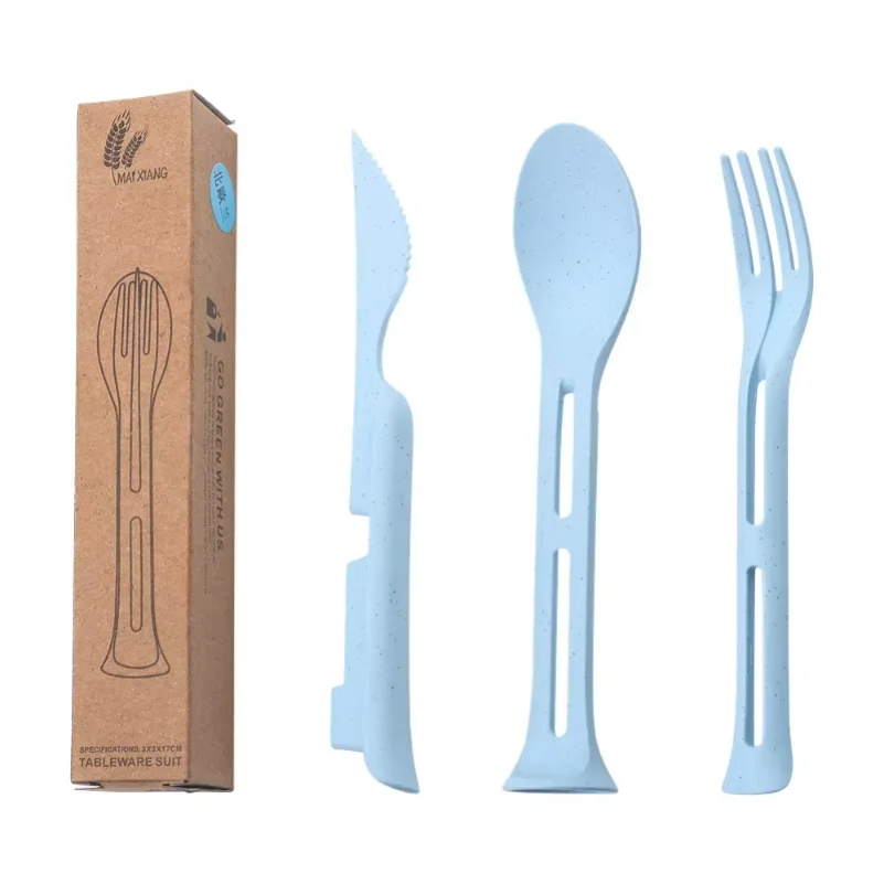 Nordic Wheat Straw Kids Cutlery Set,3-in-1 Portable Fork Spoon Knife,Eco-Friendly Children Travel Utensils,Creative Student Gift