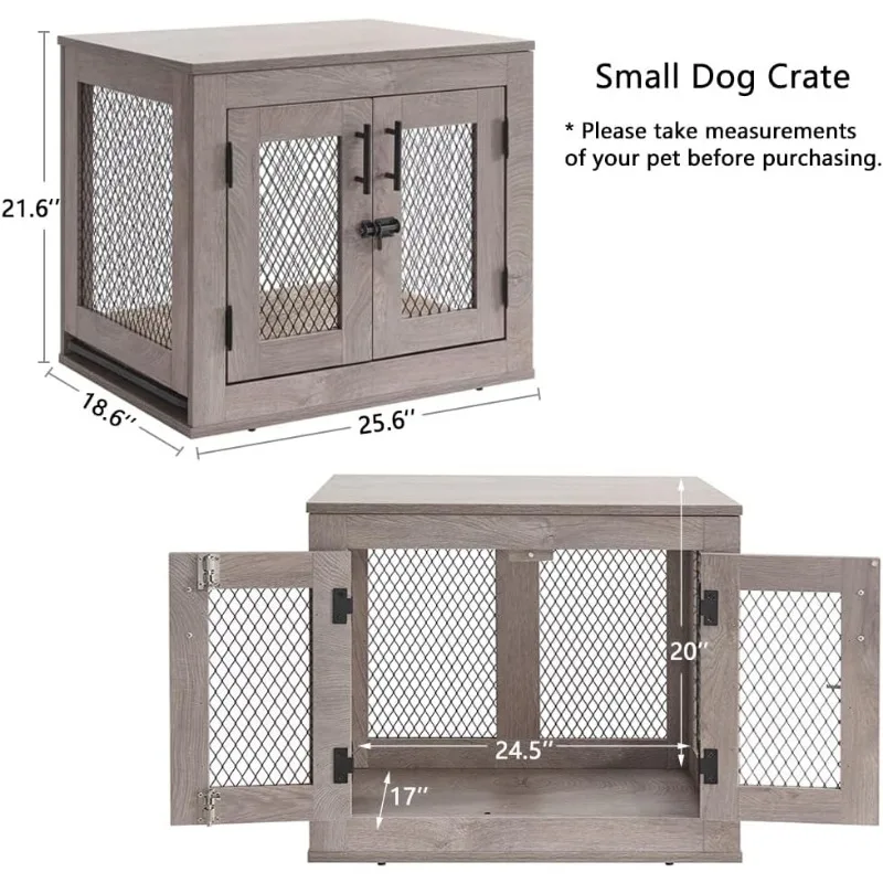 Houten hondenkennel voor kleine rassen, met dienblad en hondenbed voor puppy, katten, minivarkens, konijn, tot 25 lbs