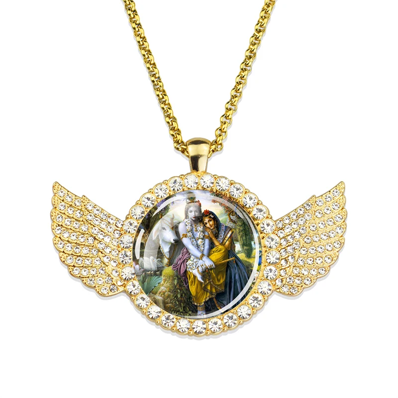 Hinduism Necklace Amulet Angel Wings Rhinestones Pendant Necklaces Shiva Ganesha Goddess Kashmi Vishnu Indian Buddhism Jewelry