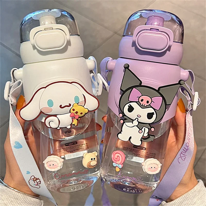 600ml Sanrio Cinna moroll Kunststoff Trinkbecher Anime Kuromi Melodie Cartoon Kawaii Sport Wasser flasche Kaffee Kinder Wasser flasche Geschenk