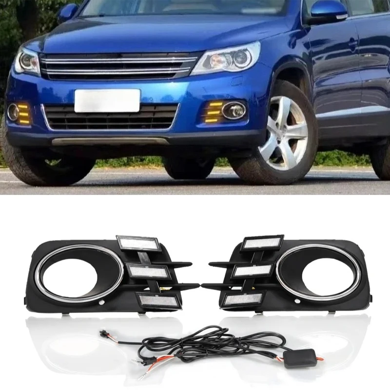 

DRL For Volkswagen Tiguan 2010-2012 Led Daytime Running Light Front Fog Lamp Modified Dynamic Turn Signal Night Blue Daylights