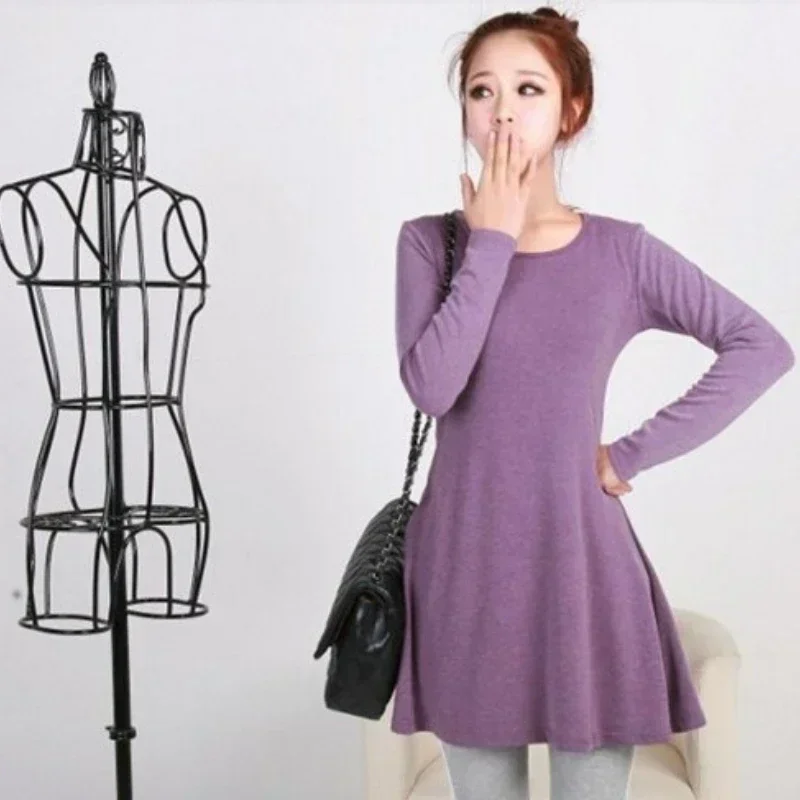 Лидер продаж, весеннее женское платье, модное однотонное повседневное платье из 100% хлопка, шерстяное платье с длинным рукавом, весенне-осенне-зимние платья, Vestidos