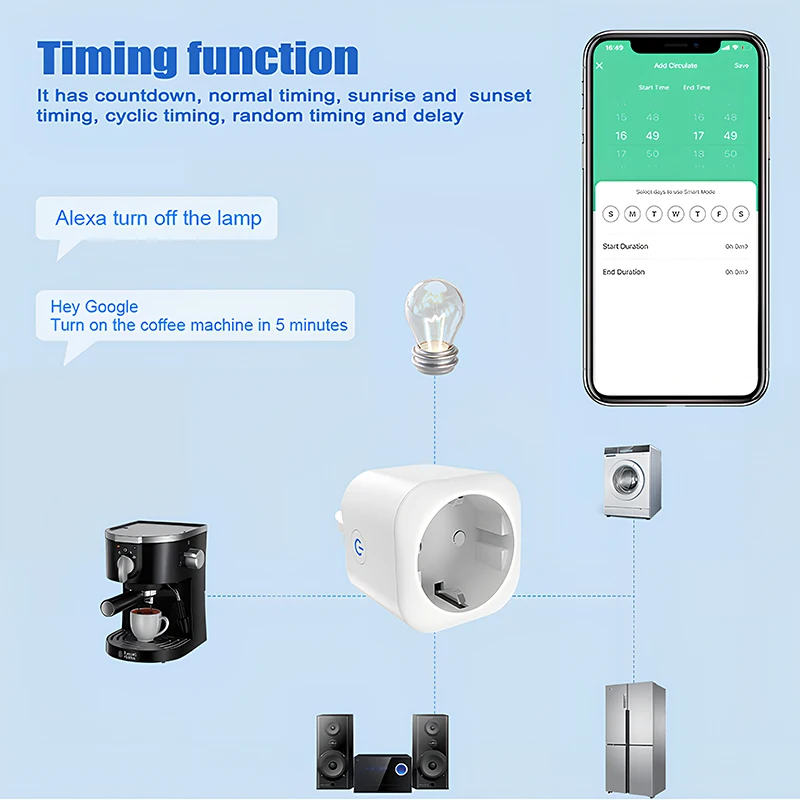 Tuya WiFi Smart Socket 10A/20A EU Plug With Energy Monitoring - Work With Alexa/Google Assistant, APP Remote Control with Timer