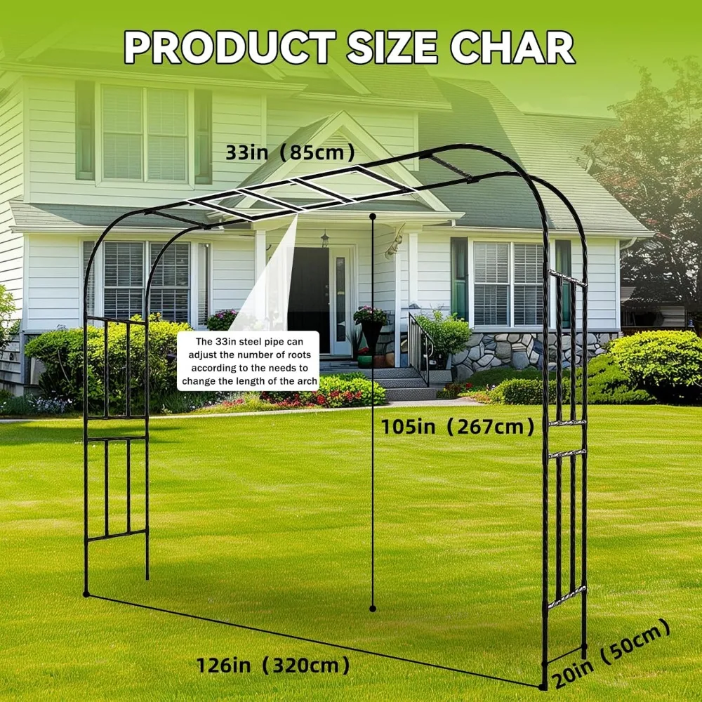 أنبوب حائط فائق النحافة على شكل قوس الحديقة (25 مم) - 126 (طول) * 105 (ارتفاع) بوصة، سميك، أنابيب فولاذية بلاستيكية تقنية مضادة للصدأ، قوس معدني، S