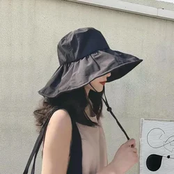 Fashion Women Sun Protection Beach Cap Spring Summer Sunscreen Hat Big Brim Bucket Hat Edge Anti-ultraviolet Uv Sun Hat UPF 50+