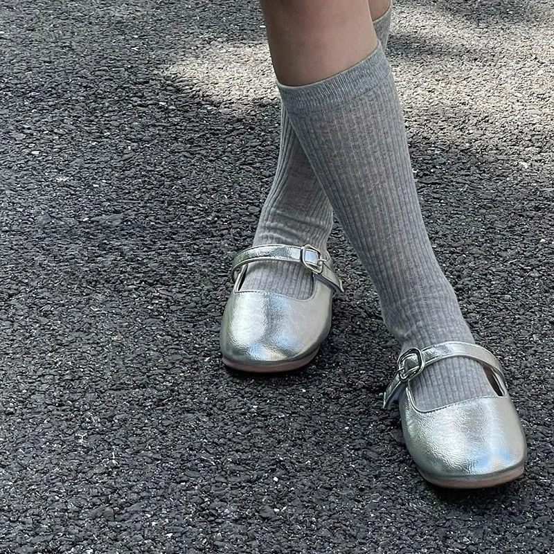 Silver Shiny Closed-toe Princess Girls Slippers Children Fashion Casual Sandals Summer New Kids Slip-on Soft Soled Dress Shoes