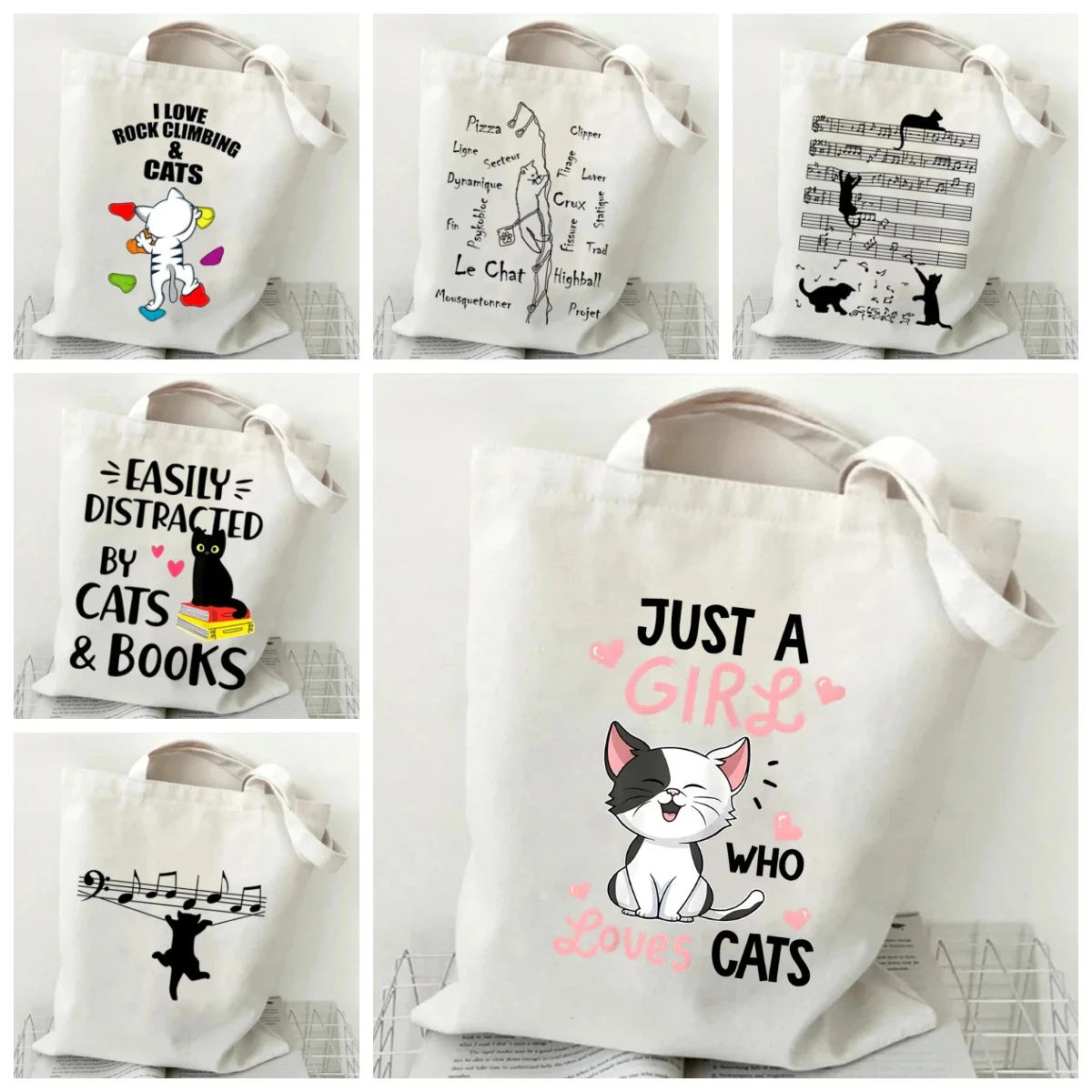 

Women's canvas shoulder bag is just a cat loving girl printing shopping bag 2026 student animal handbag cartoon kitten handbag
