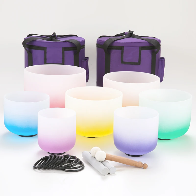 

2025 Customized Gradient Crystal Singing Bowls High Quality Frosted Crystal Quartz Sound Bowl For Medication Yoga Healing Chak