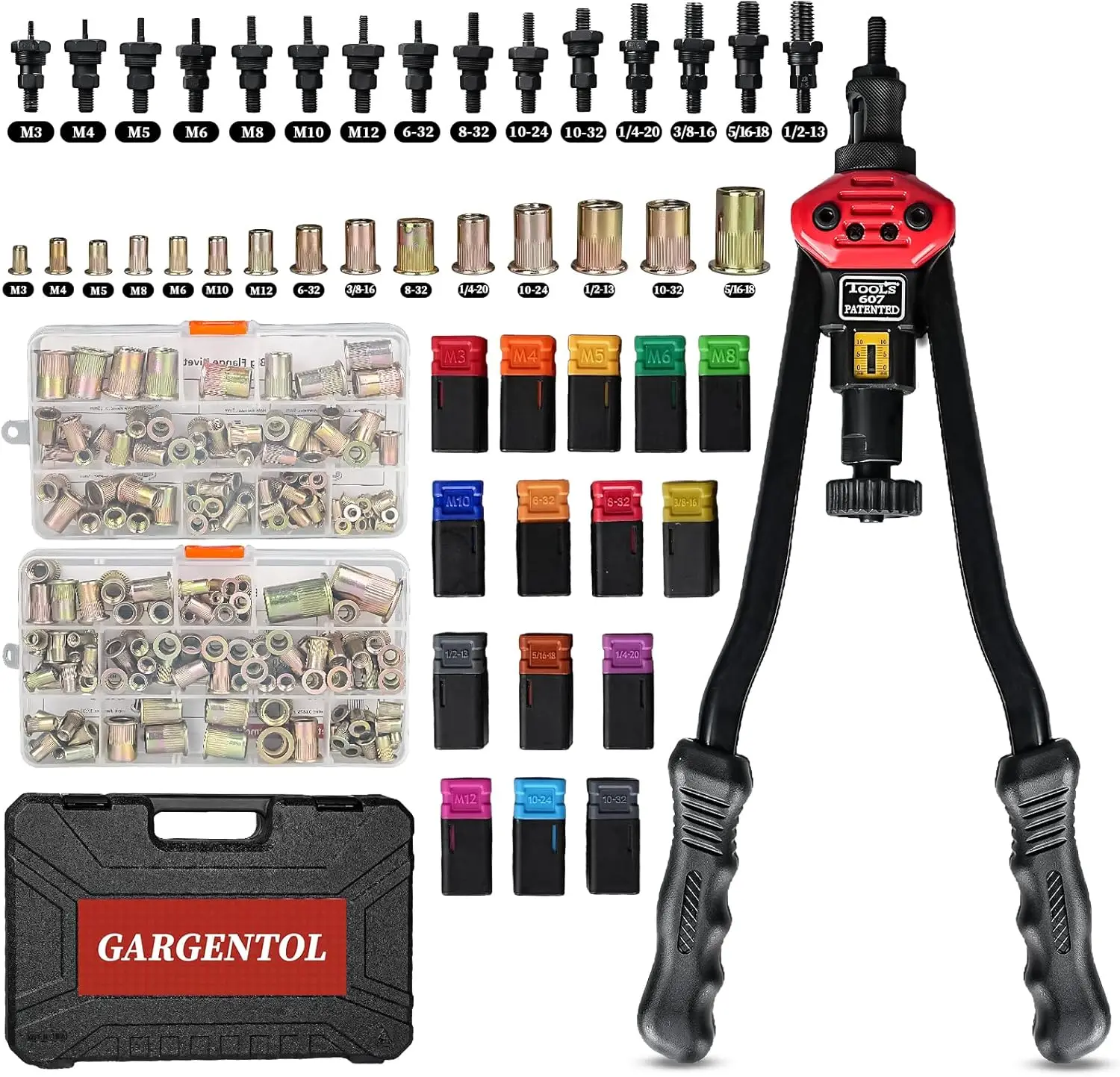 

16-Inch Rivnut Tool Kit with 15 Metric & SAE Mandrels, 200pcs Assortment and Carrying Case