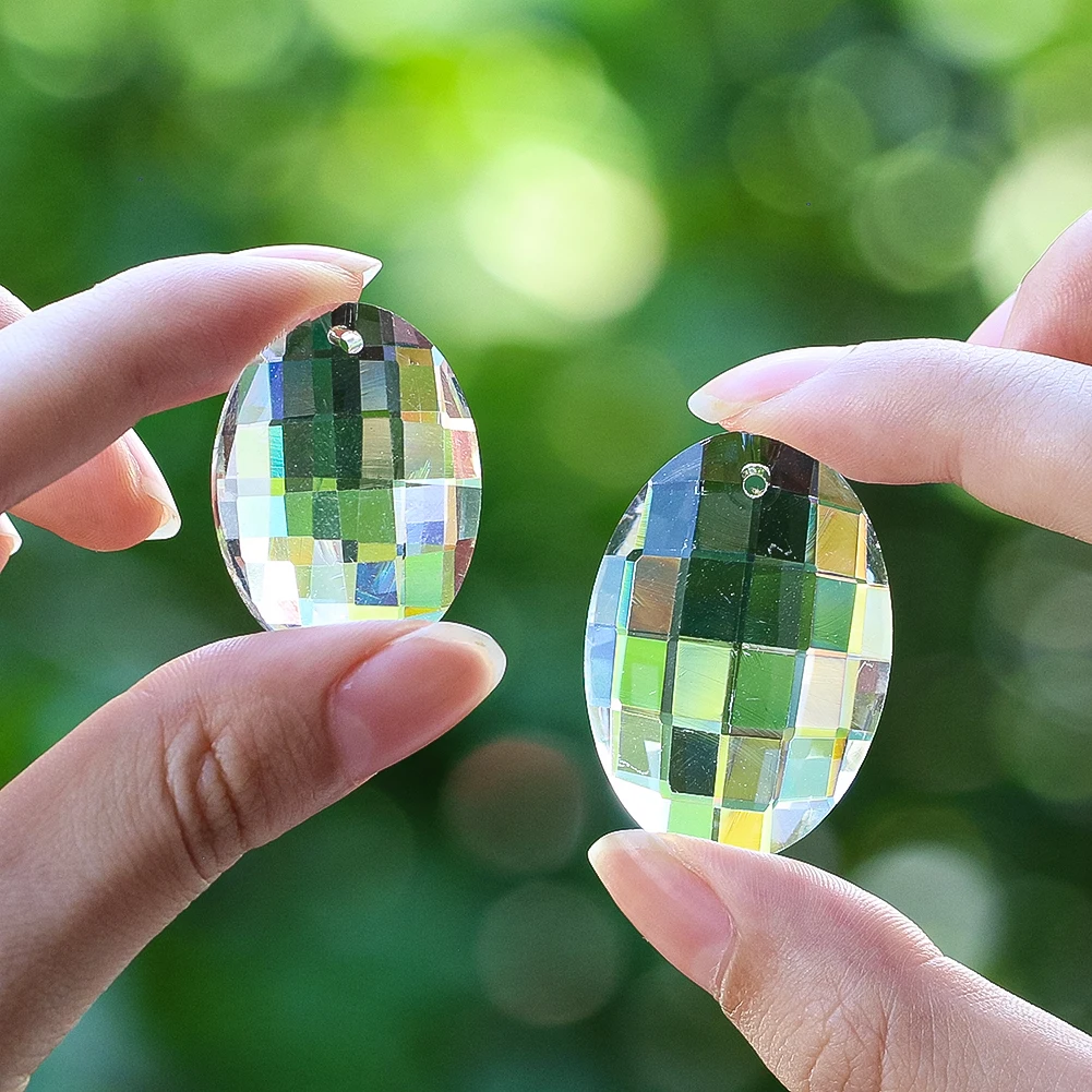 Ciondolo prisma di cristallo ovale trasparente 30mm 38mm Uovo di vetro sfaccettato Suncatcher Fascino appeso Lampadario Decorazioni per finestre Accessori fai da te