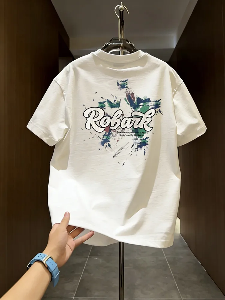 

Свободная футболка из чистого хлопка с молодежным принтом, летняя, модная, новая, повседневная, с круглым вырезом, с коротким рукавом