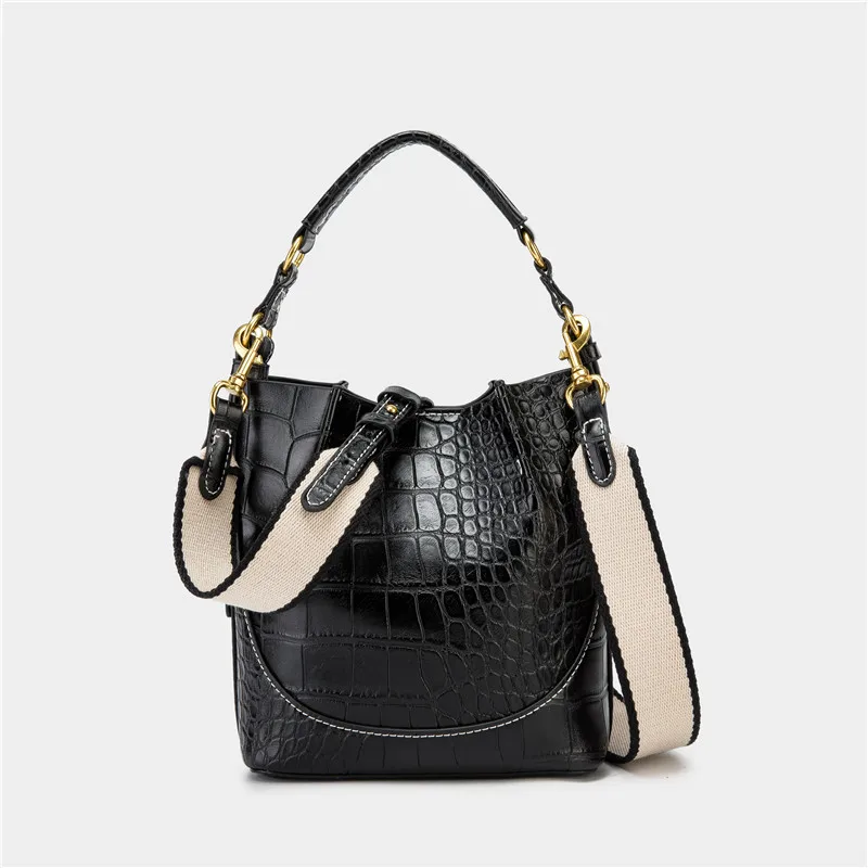2025 New Women's Brown Folded Zippered Bucket Bag with Wide Shoulder Strap for Versatile Hand Carry Crossbody Bag - view 4