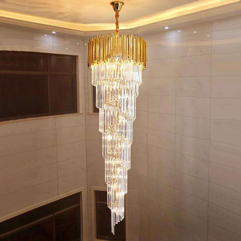 

American Design Luxury Stair Chandelier Hotel Crystal Chandelier Modern Extra Large Hotel Lobby Lamp Pendant Light Living Room