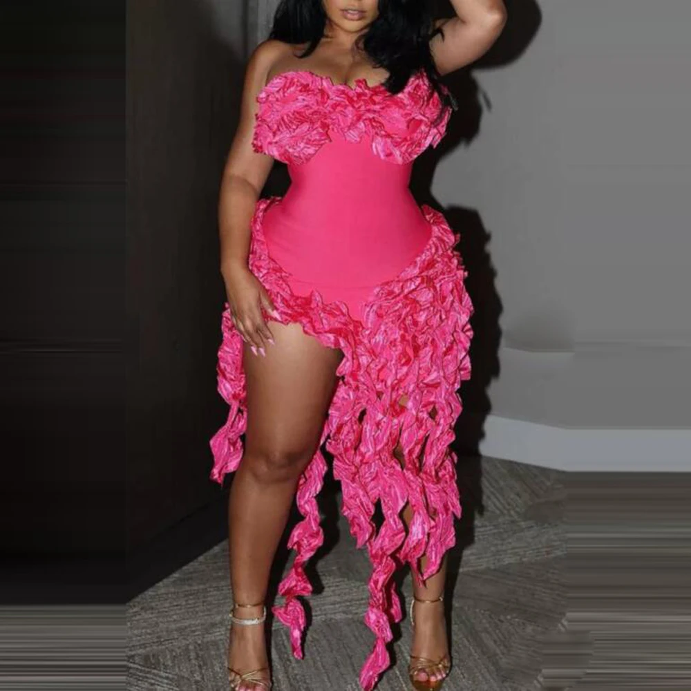 Fuchsia Mermaid Dresses For Women Asymmetrical Black Girls Aso Ebi Birthday Party Dress  Sexy Gowns