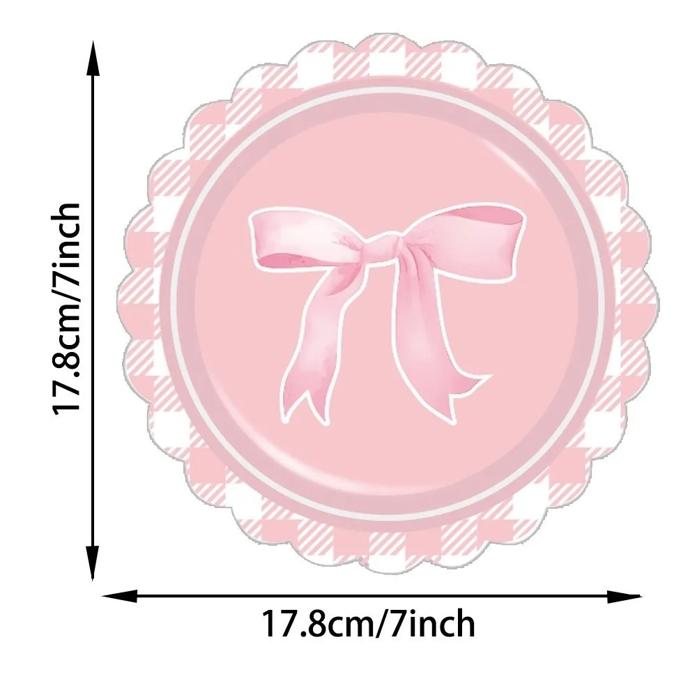 10pcs Paper Plates Bow Themed Party Decoration Bow Shape Disposable Material Bow Shape Napkins Coquette Style Pink Color