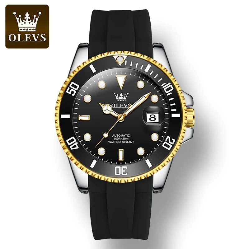 

OLEVS 6650 Fashion Mechanical Watch Round-dial Silicone Watchband Calendar Luminous