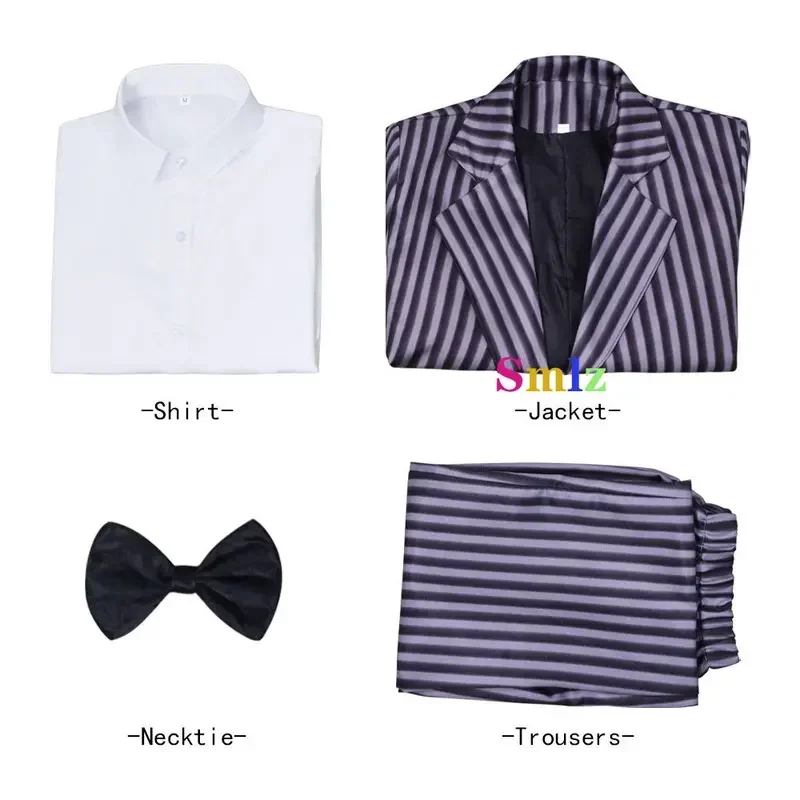 Disfraz de Gomez Addams, disfraz de Anime Morticia, traje de Carnaval de Halloween, abrigo para niño adulto, camisa, pantalón, traje con corbata, uniforme de fiesta MN8