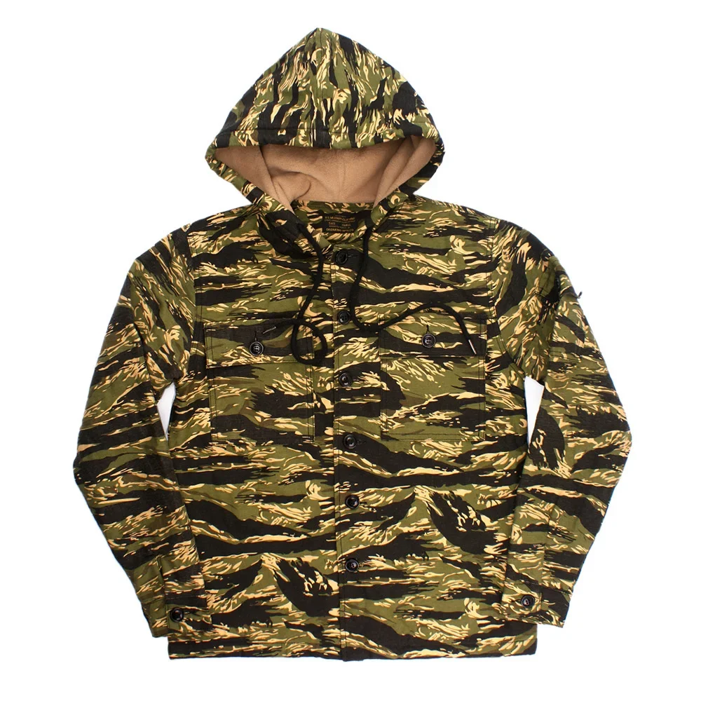 Autumn Tiger Camouflage Hoodie Fleece Coat Tactical Training Clothes Outdoor Camping Hiking Trekking Men Hunting Uniform