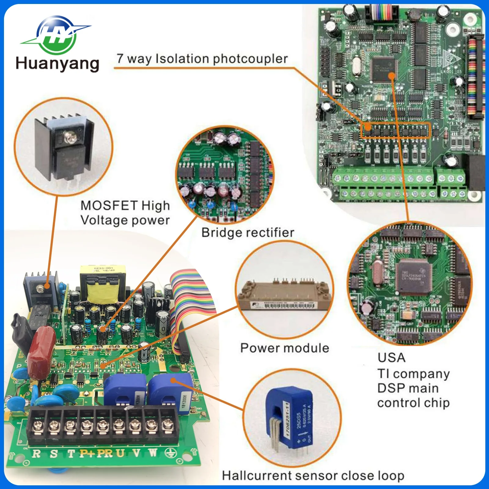 Imagem -04 - Huanyang-frequency Inverter com Cabo de Extensão e Braçadeira Controle Vector Unidade de Freqüência Variável 7.5kw 380v 50hz 60hz Estoque da ue