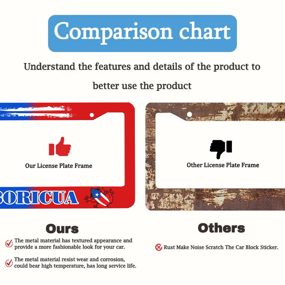 Vintage y divertido Boricua - Marco para matrícula con temática de 2 orificios y patrones de ranas, viene con juego de tornillos, regalo de decoración de coche