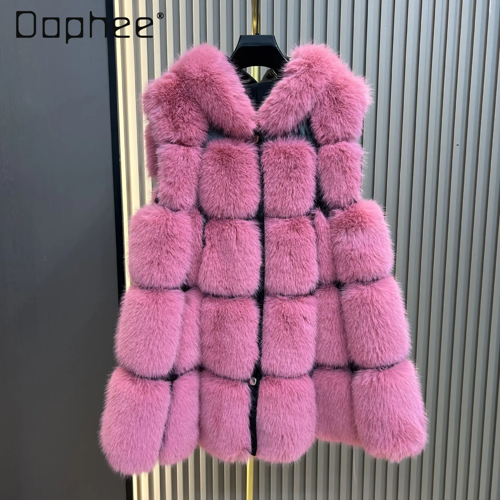 

2025 Winter New Hooded Fur Vest for Women Faux Fox Fur Mid-Length Fashionable Versatile Thickened Warm Faux Fur Coat