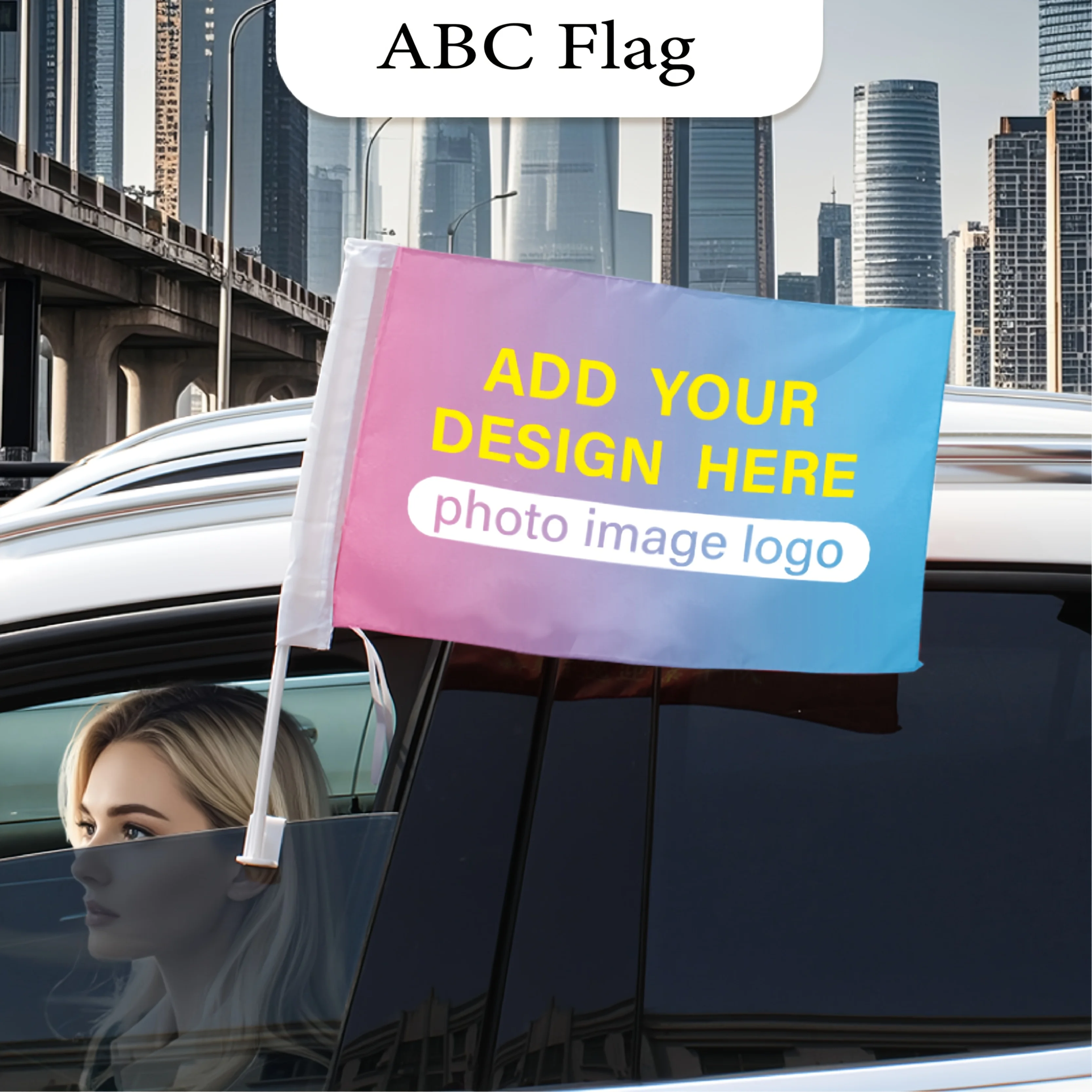 2D FLAT 1pc Custom Car Flag, Personalized Car Decor Banner with Pole, Fashionable Hanging Flag Designed for Car Owners