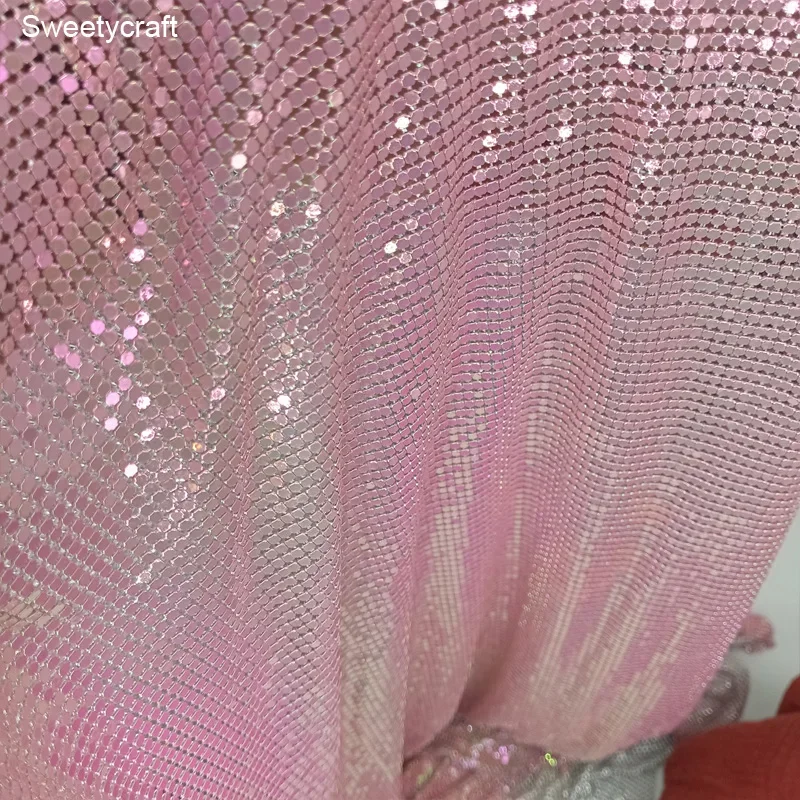 1pc 45*150cm Pink Red Iridescent Metal Mesh Fabric Metallic Sequin Fabrics For Home Decoration Curtains Cosplay Dress IY Sewing